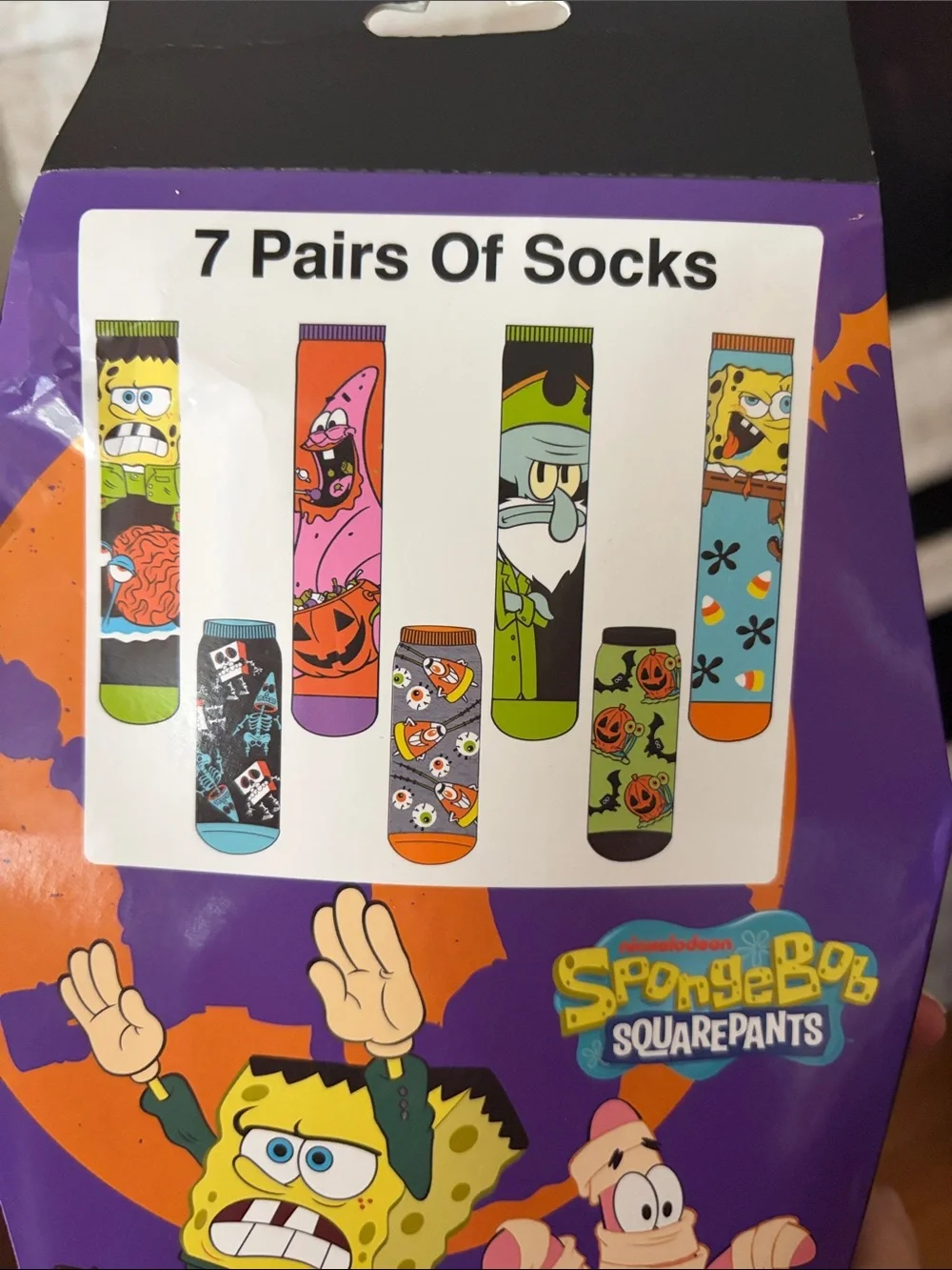 NWT SpongeBob SquarePants Halloween Coffin Socks Gift Pack 7 Pairs Crew/Low Cut